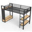 Structure de lit simple simple avec garde-robe, lit mezzanine en métal avec tablettes de rangement et panneau perforé, noir-1255935191