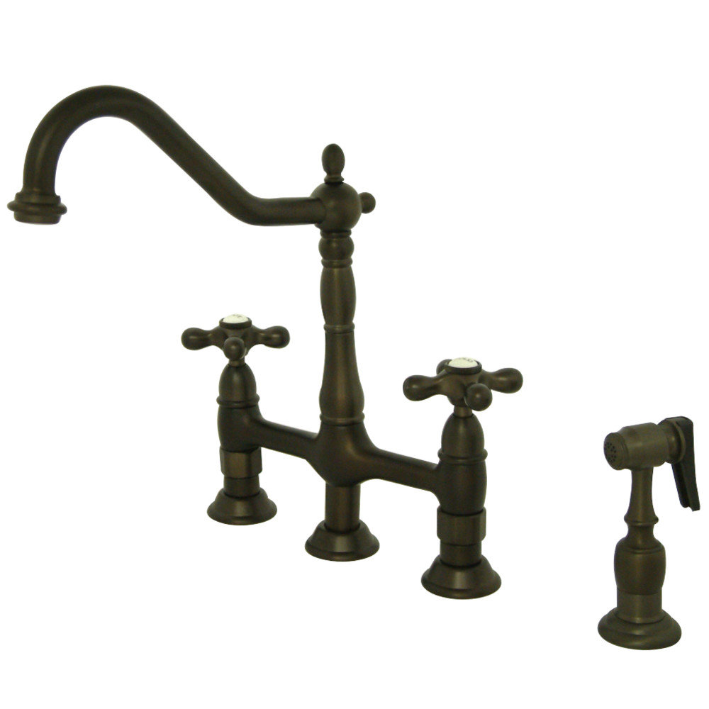 Kingston Brass Heritage Bridge Faucet with Sprayer, Oil Rubbed Bronze