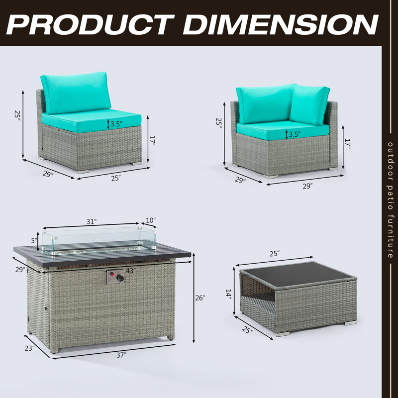 Ensemble de conversation modulaire avec coussins 7 pièces Montaillou, Bleu ciel