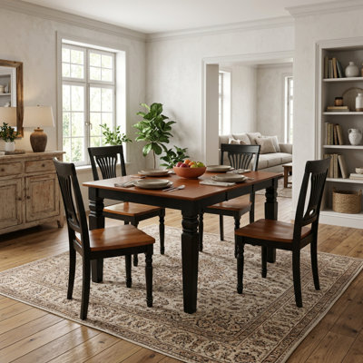 Buttermilk Cherry Asian Rubberwood Rectangular 5 Piece Kitchen Dining Table Set Butterfly Leaf