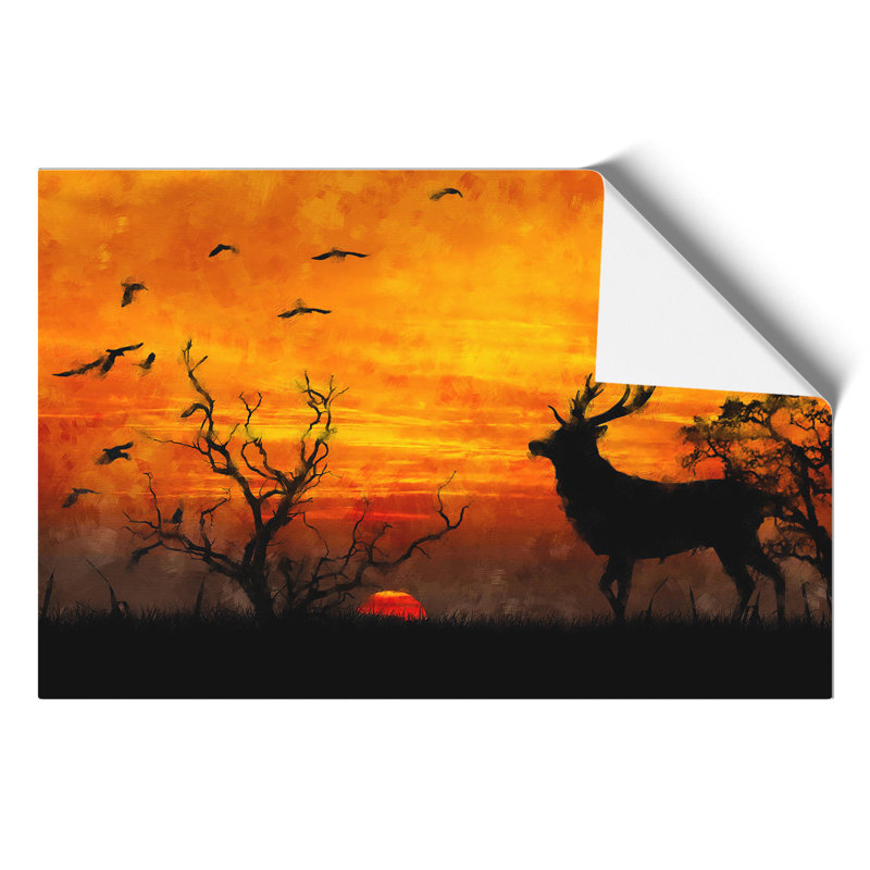 Stag at Sunset Painting - Frameless Print, 30cm H x 42cm W x 0.1cm D