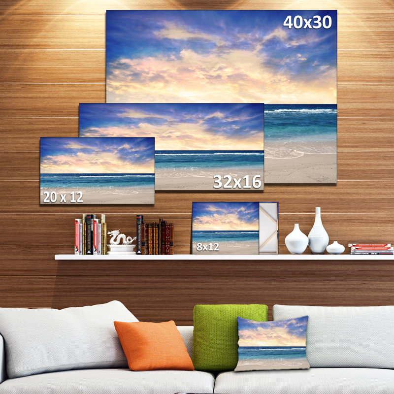 «Clear Blue Sky and Ocean at Sunset», reproduction de photo sur toile tendue, H 16 po x l 32 po x P 1 po