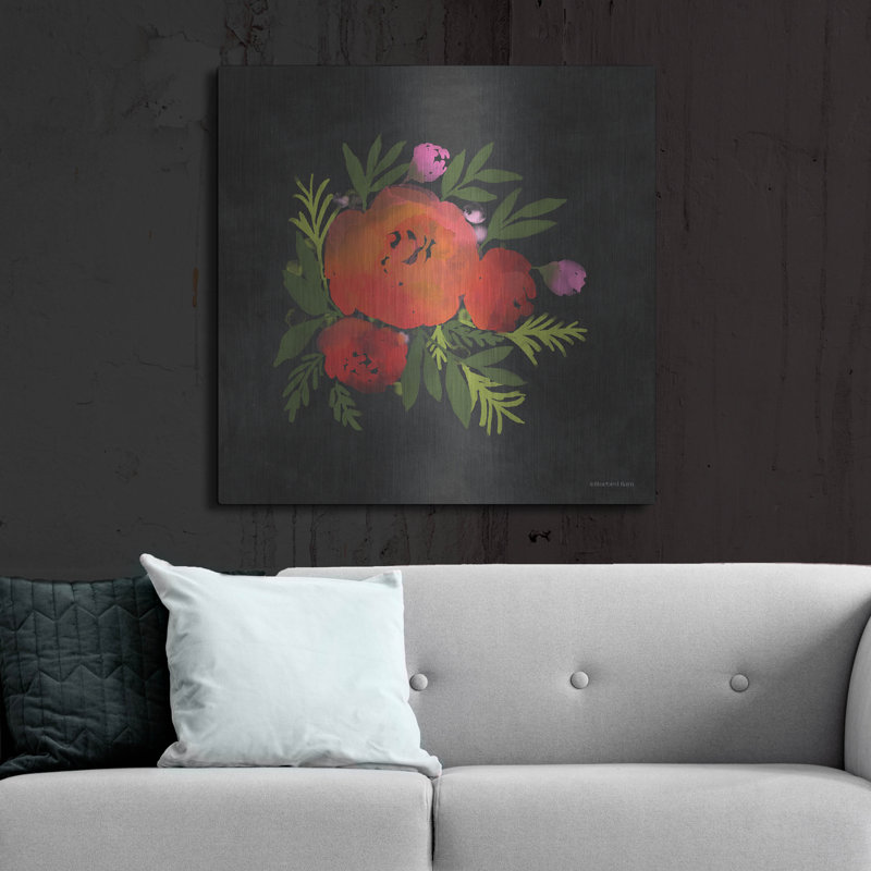Art mural en métal luxueux «Red Flower» par Bluebird Barn, 36 po x 36 po