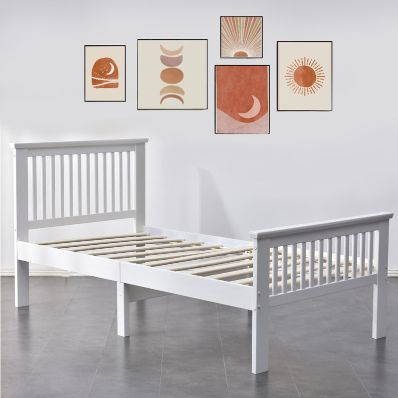 Lit plateforme simple en bois massif Hammoud, Blanc