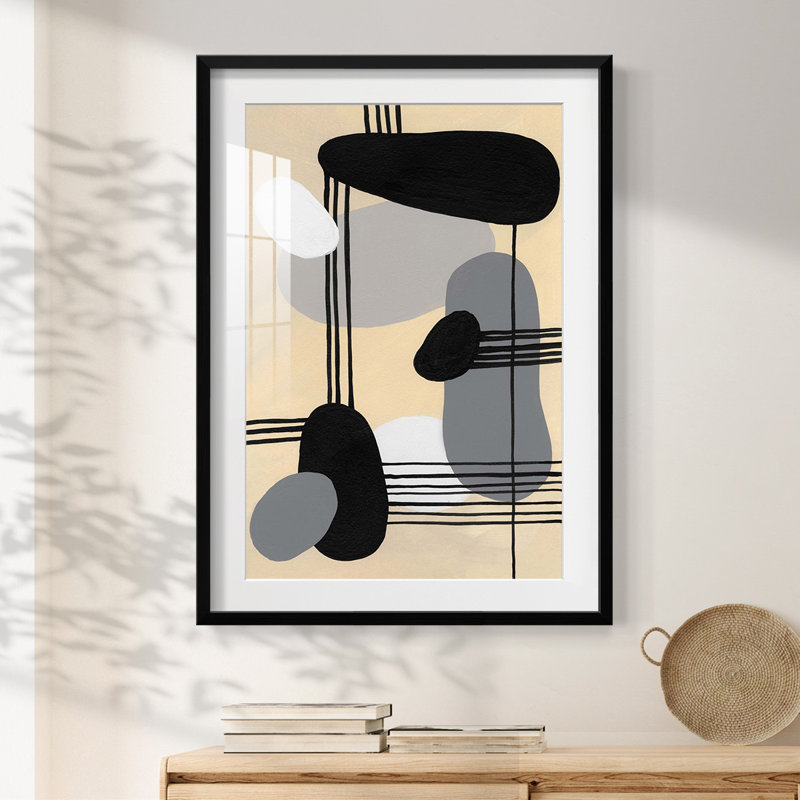 «Interconnected Shapes II», impression encadrée, H 25,5 po x l 17,5 po, Noir