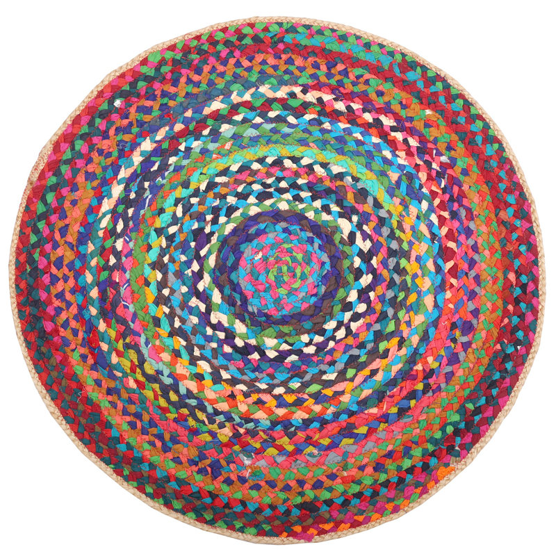 Tapis de méditation circulaire en jute recyclé et en coton bleu marine 