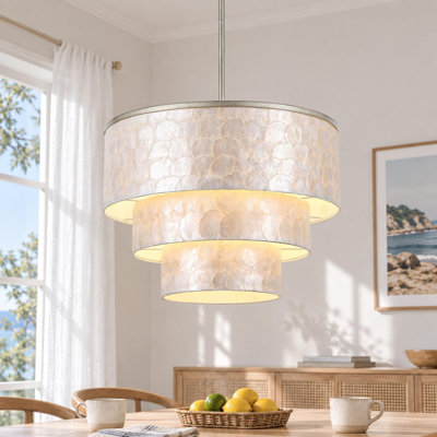 22" 5-Light Tiered Capiz Shell Drum Chandelier