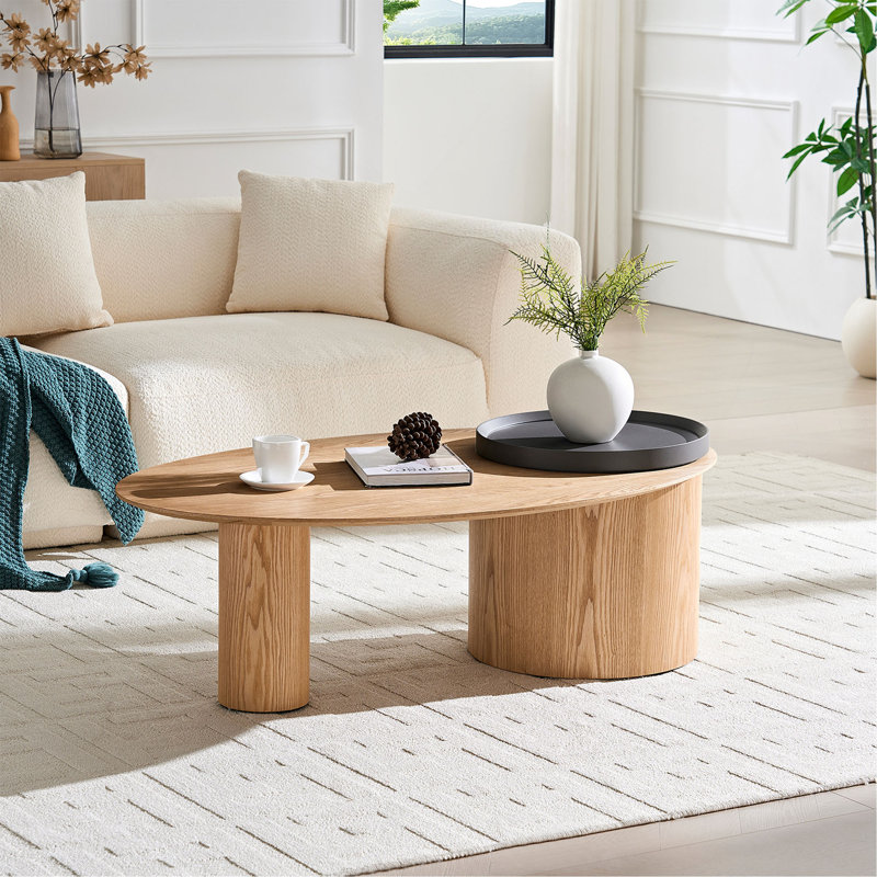 Table basse moderne ovale de luxe, table de salon sophistiquée, Naturel
