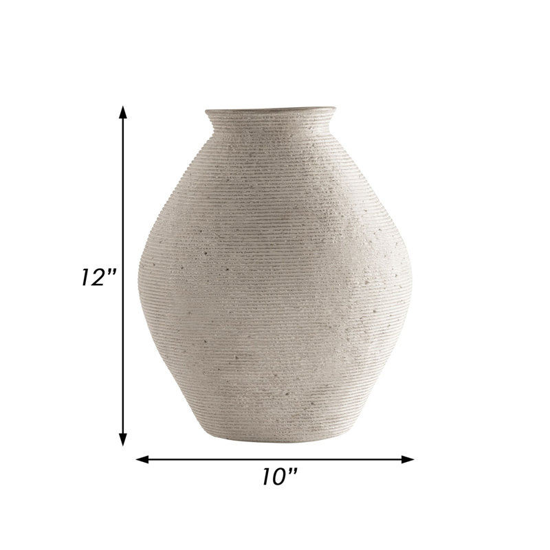 Elijaha Table Vase, 12" H x 10" W x 10" D, Antique Beige
