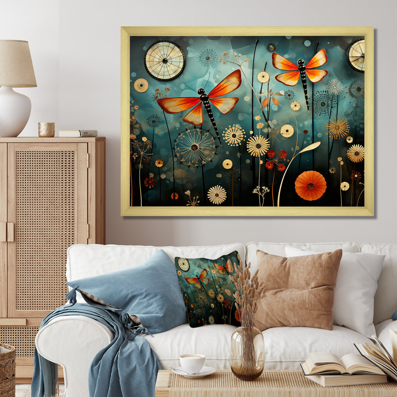 Libellules dans la prairie - insectes et insectes, Cadre doré à coins fermés, H 12 po x l 20 po x P 1 po