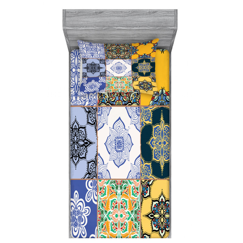 Microfiber Patchwork Sheet Set, Twin XL Sheet Set with Fitted Sheet