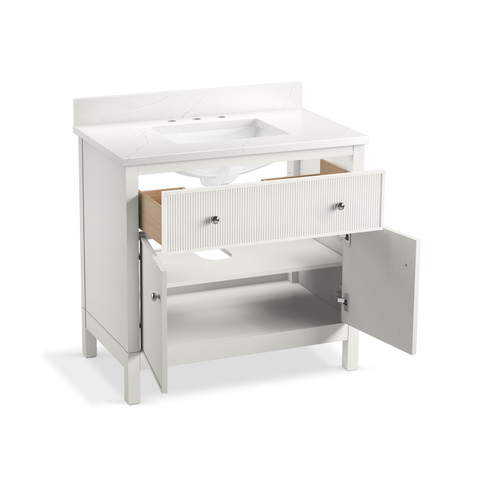Kohler Malin Single Bathroom Vanity, White, Polished Nickel, 36"