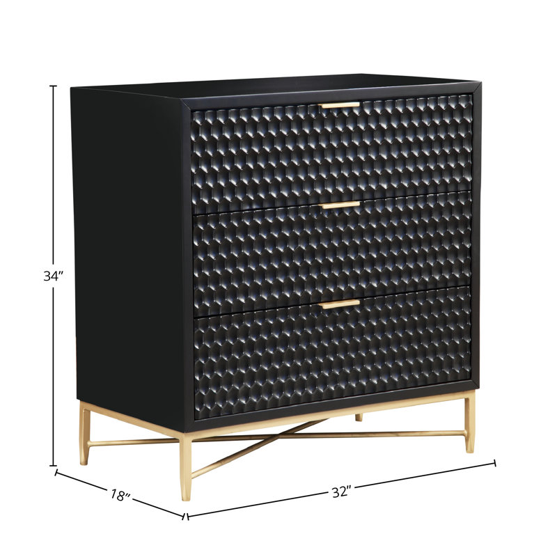 Black Pearl Contemporary 3-Drawer Mahogany Dresser with Gold Accents
