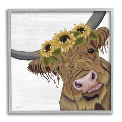 Adorable couronne de tournesol de bovins Highland - peinture
