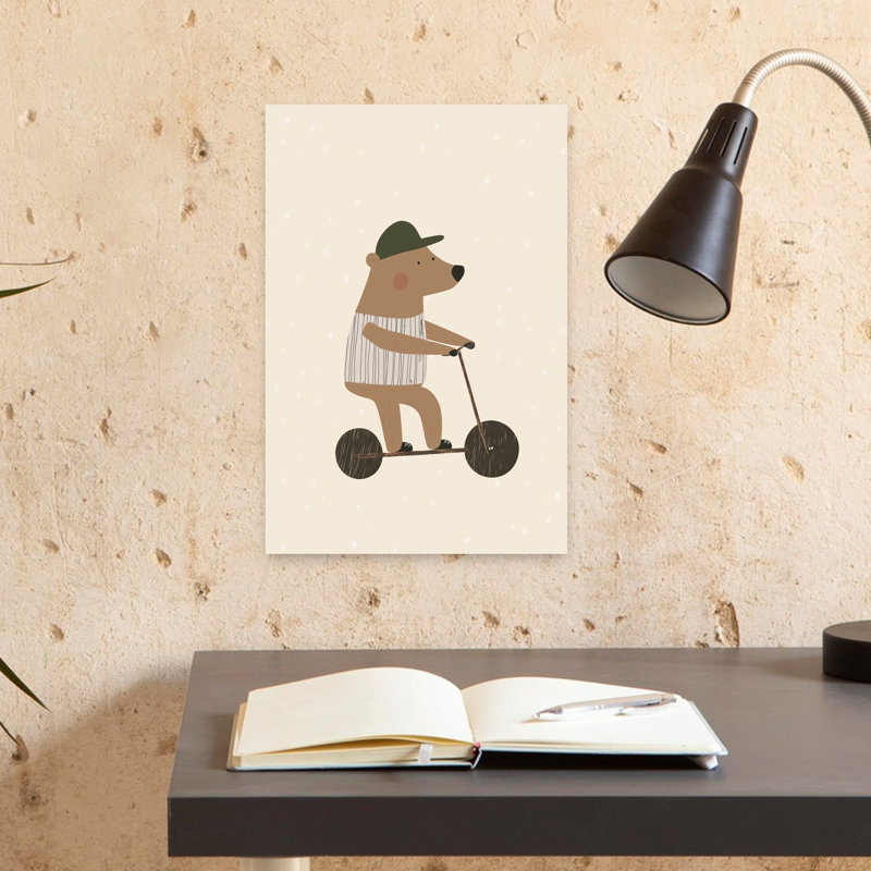 Bear On Scooter Modern Playful Whimsical Bear Wall Art Print by Mathieu - Wrapped Canvas Print, 45.72cm H x 30.48cm W