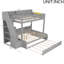 Lit superposé avec escalier de rangement, lit gigogne, tablettes de rangement, DEL et USB