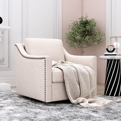 Chaise pivotante blanche à 360 degrés avec revêtement en lin de coton, ergonomique pour un siège de chambre à coucher et de salon moderne, expérience enchanteresse