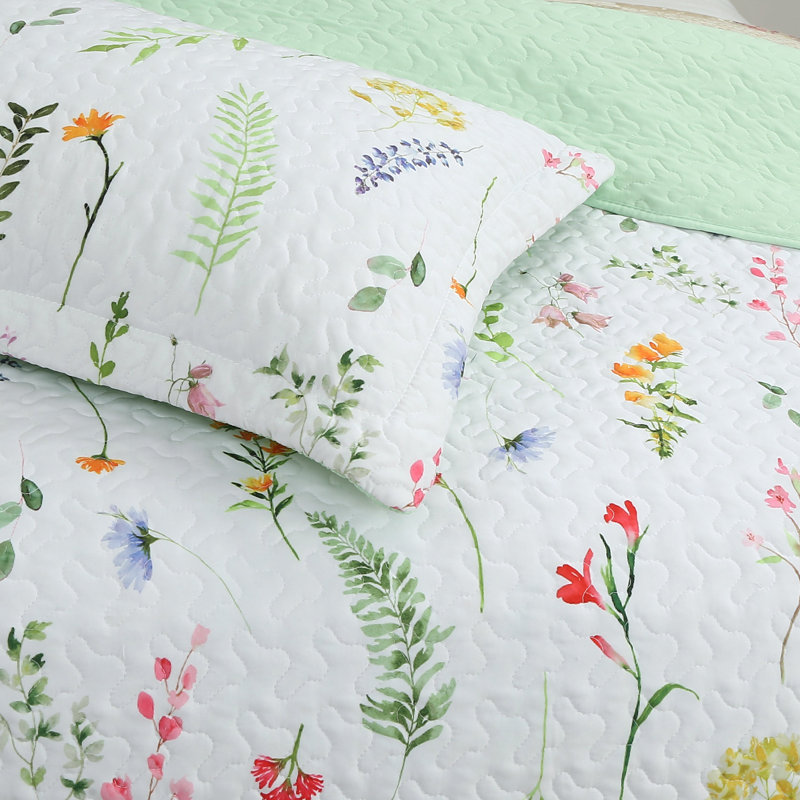 MarCielo 3 Piece Printed Floral Quilt Set Lightweight Bedspread Set ME505, King Quilt + 2 King Pillow Shams