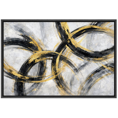 Abstrait, mouvement circulaire noir et or, images de salon moderne, impression sur toile encadrée