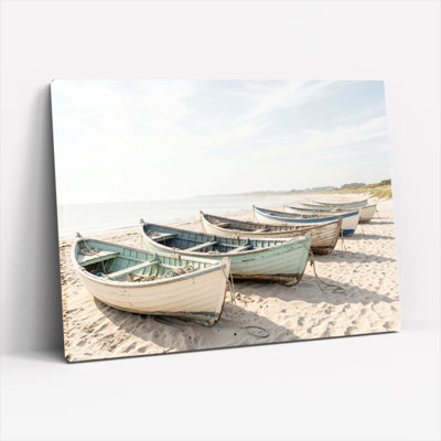 Art mural sur toile Gallery Wrap pour le salon, la chambre à coucher, le bureau ou le vestibule - Décoration murale décorative avec bateaux de plage
