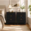 Ensemble de 2 tables de chevet avec finition grain de bois, commode à 3 tiroirs cannelés pour chambre à coucher, l 23,6 po de large commode pour le salon, l'entrée, le bureau à domicile-649459191-685697340
