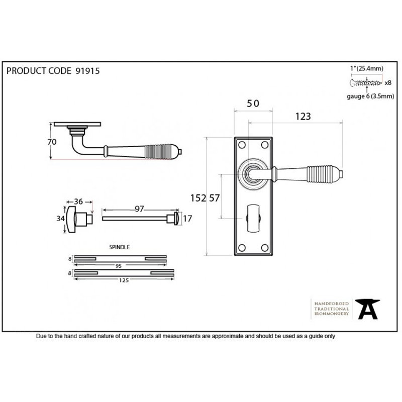 Reeded Bathroom Door Handle Kit, Polished Bronze