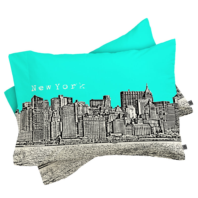 Bird Ave New York Pillowcase, Aqua, Standard