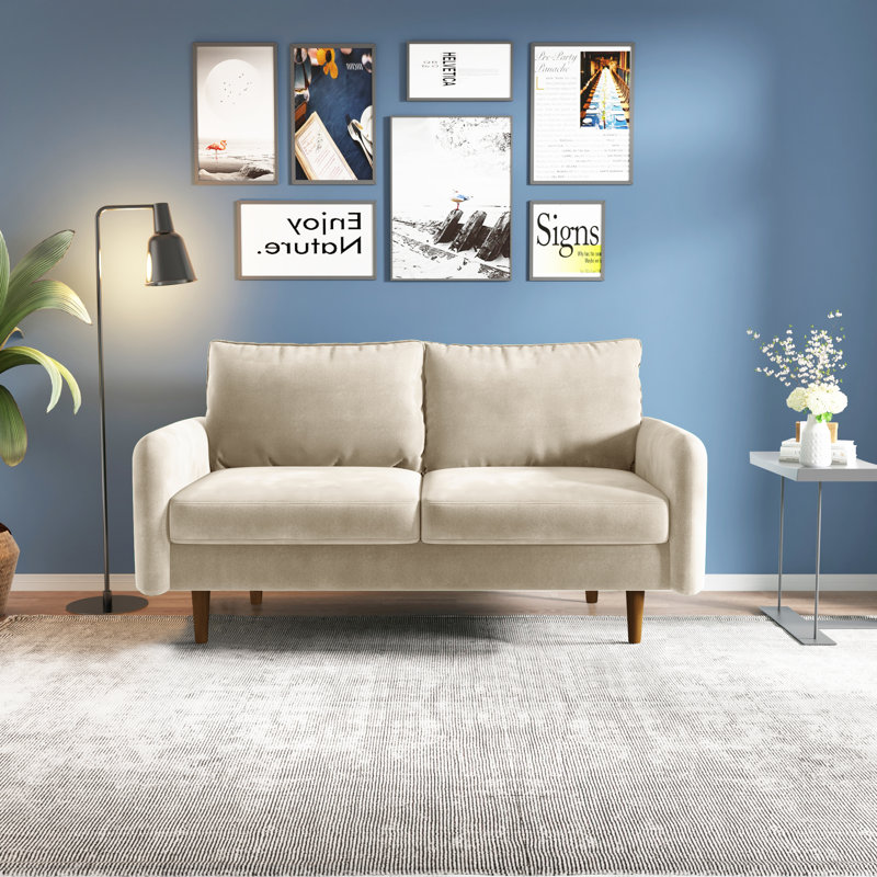 Anacapa 58" Velvet Round Arm Sofa Loveseat, Beige Velvet