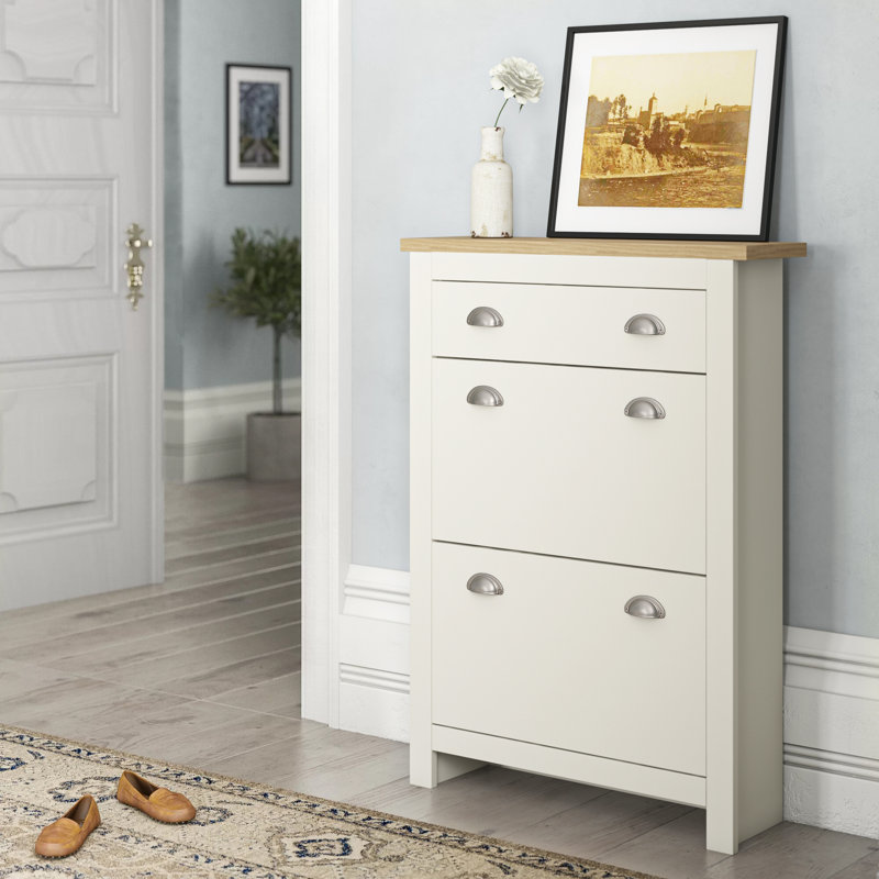 Renningers 12 Pair Shoe Storage Cabinet, Cream