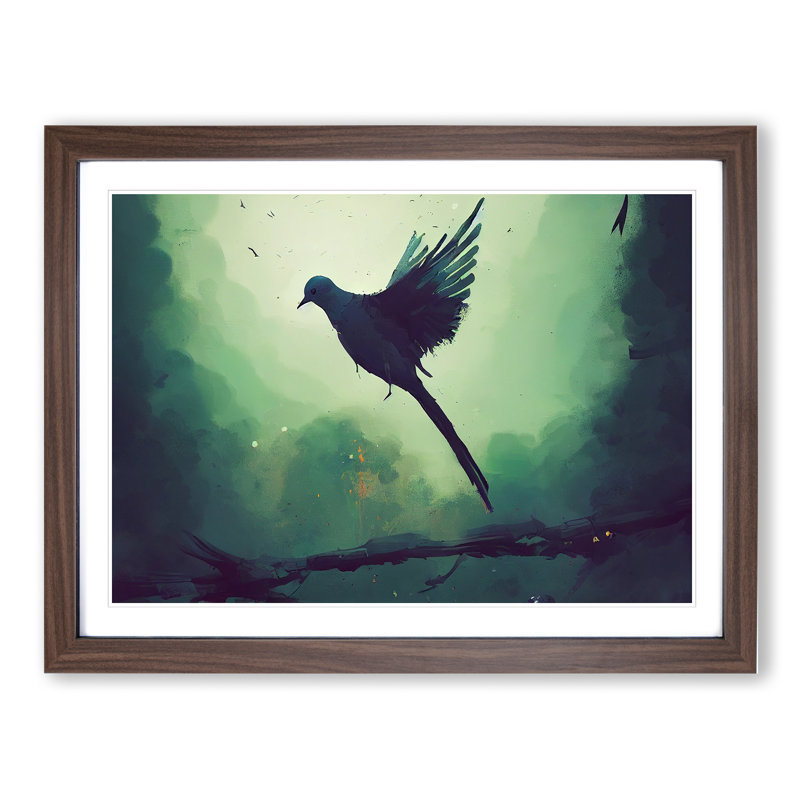 Dove Abstract - Single Picture Frame Print, 25cm H x 34cm W, Walnut