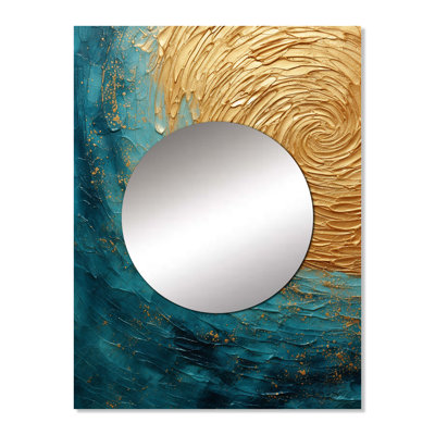 Pirtle Gold Teal Oceans Alchemy Spiral III - Abstract Spirals Large Wall Mirror, Gold Unique Mirror, Printed Metal Art