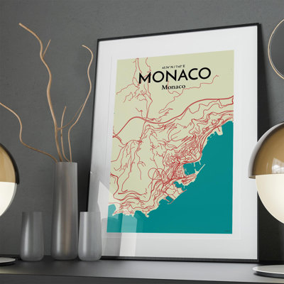 Monaco City Map In Tricolour - No Frame Print