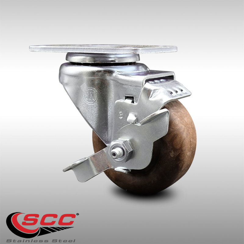 SS High Temp Glass Filled Nylon Swivel Top Plate Caster with Brake SCC