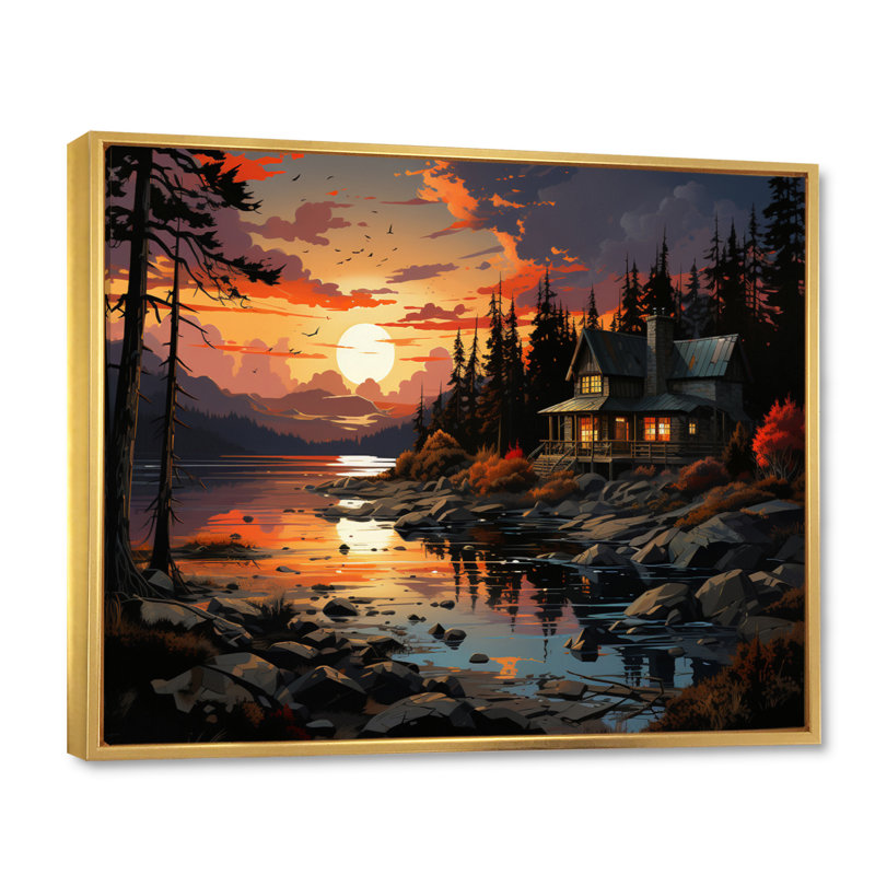 Canada Lakehouse Retreat III, reproduction d'art sur toile, Cadre flottant doré, H 12 po x l 20 po x P 1 po