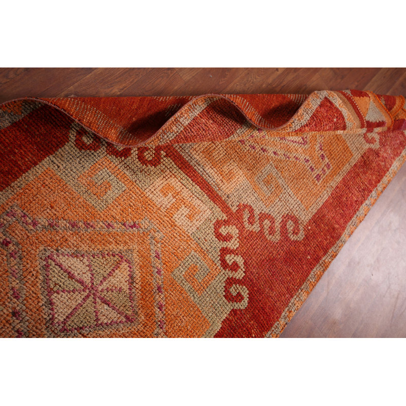 Tapis turc orange en laine fait à la main 3 x 11 po Oushak