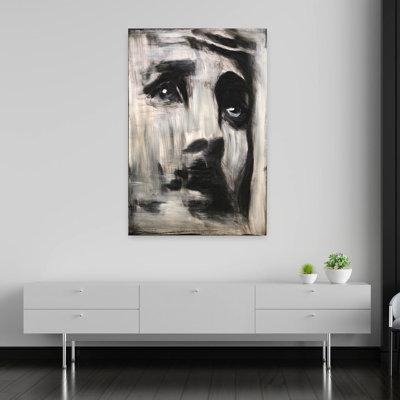 Jesus Abstract expressionist portrait painting with bold brushstrokes and dramatic contrast 1 Piece Wrapped Canvas Wall Art