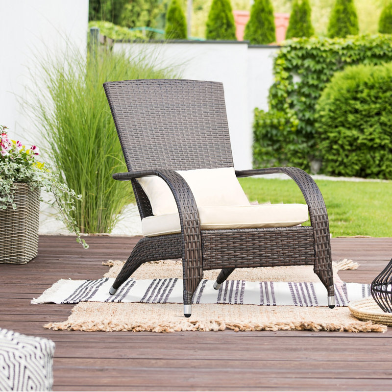 Chaise Adirondack en osier Jayleeana, Structure brune / coussins crème