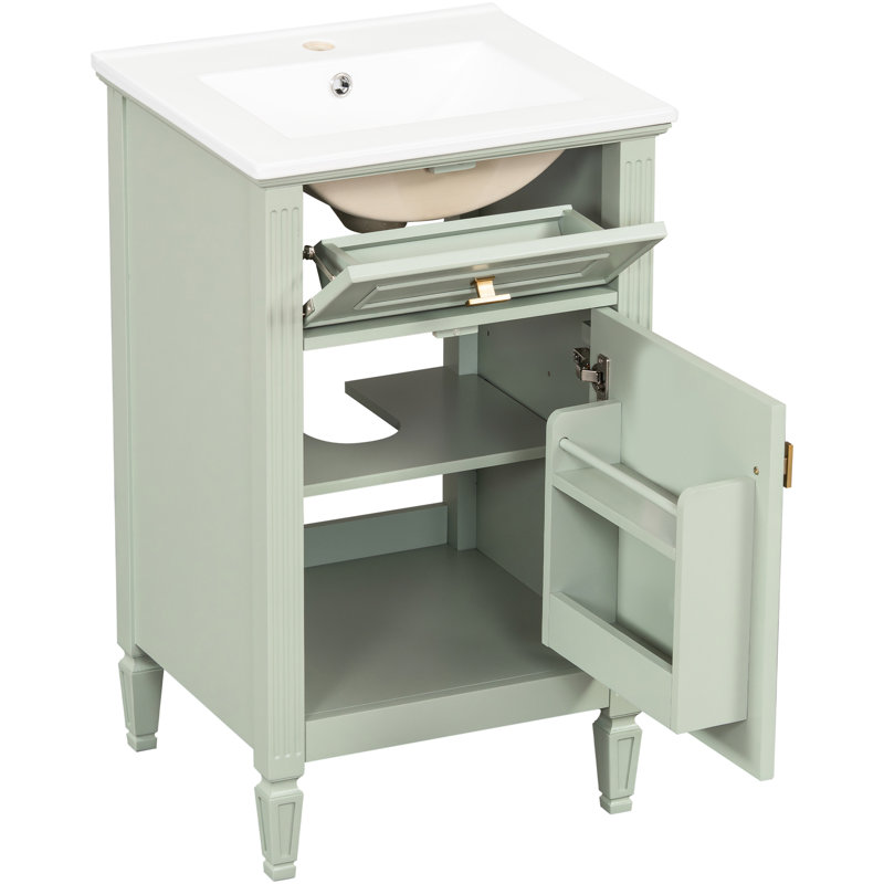 Meuble-lavabo de 20 po avec lavabo, pieds en bois véritable, métal doré et conception moderne pour les petites salles d'eau