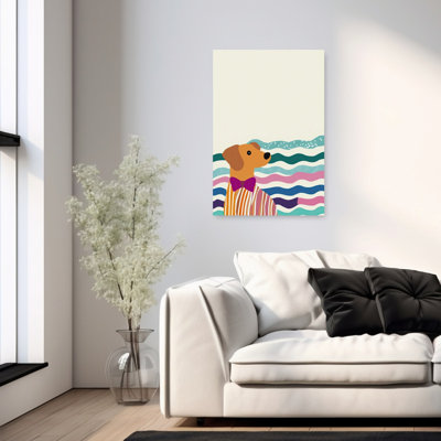 Stylish Dachshund Waves Colorful Modern Playful Dog Portrait Beach Wall Art Print 1 Piece Wrapped Canvas Wall Art