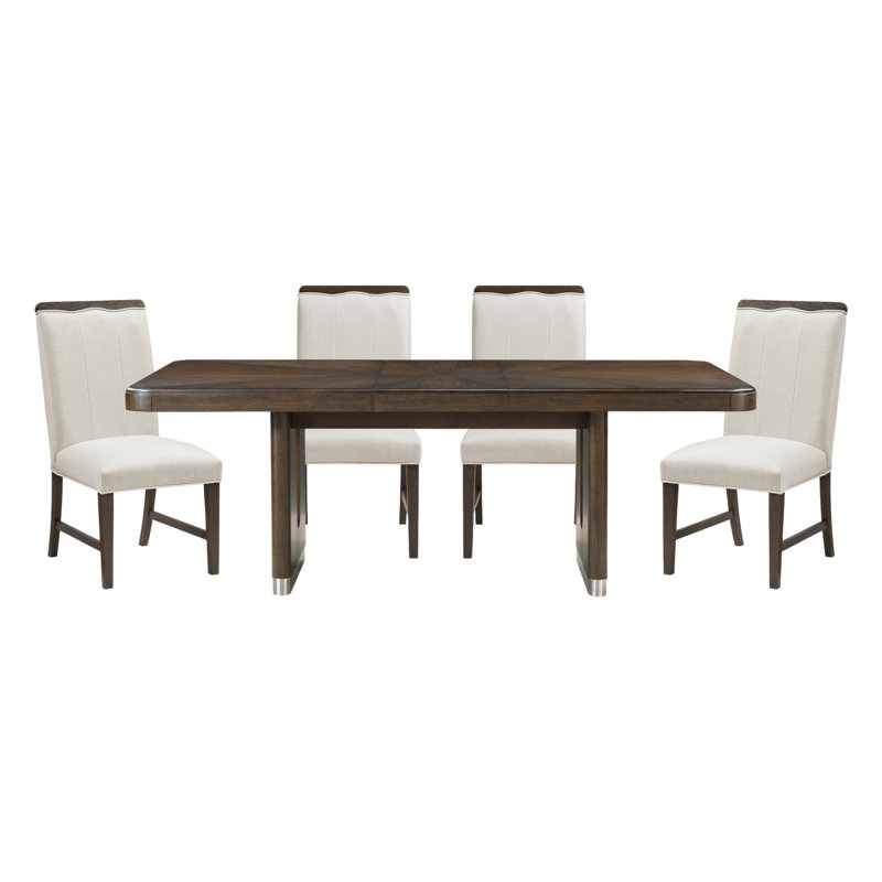 Table de salle à manger moderne à finition brune 5 pièces avec 4 chaises d'appoint beige, 5 pièces: table, 4 chaises