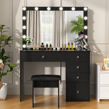 Millwood Pines Makeup Vanity Dressing Table with LED Light