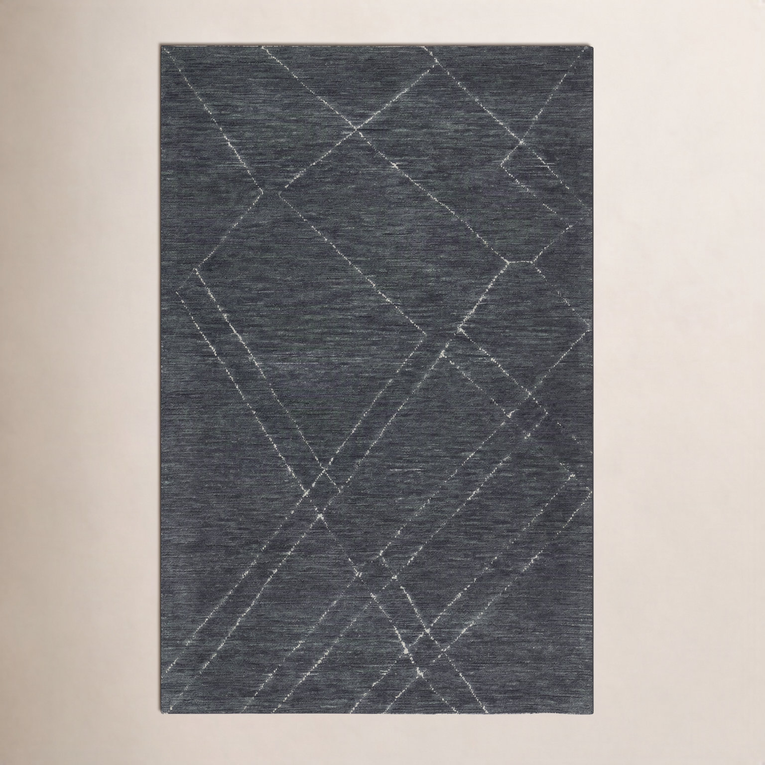 Navy White Hand-Tufted Abstract Wool Rug, Rectangle 2' x 4'