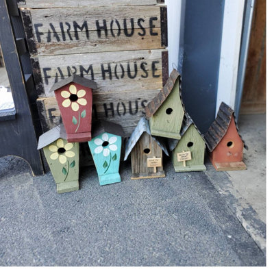 Aqua Wren Birdhouse, Handcrafted Wooden Bird House with Rustic Roof, Outdoor Garden & Farmhouse Decor