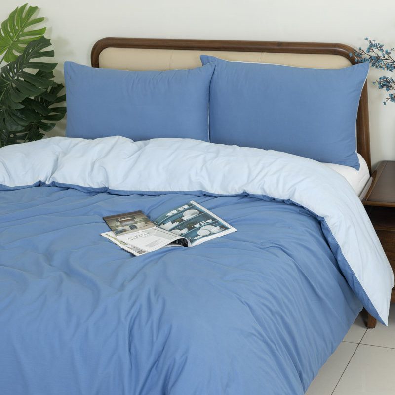 Reversible 100% Cotton Duvet Cover Set, Luxury Cotton Duvet Cover with Pillowcases, Soft & Breathable, Double, Blue