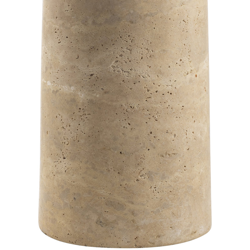 Small White Travertine Table Lamp with Linen Shade