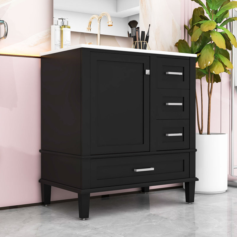 Armoire de meuble-lavabo 30 po à 3 tiroirs, Argent, Noir