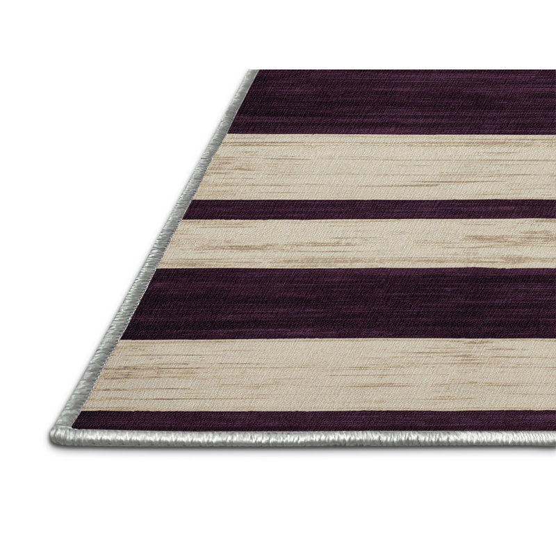 Tapis beige à rayures horizontales lavable à la machine, Rectangle 5 pi x 7 pi