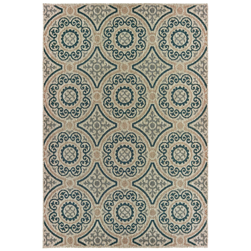 Tapis intérieur / extérieur gris / bleu sarcelle Izola, Rectangle 3 pi 3 po x 5 pi