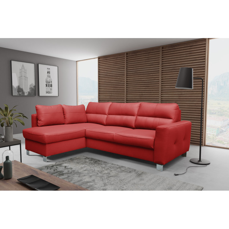 Birdell Leather Corner Sofa with Sleeping Function and Box , Red, Left Hand Facing