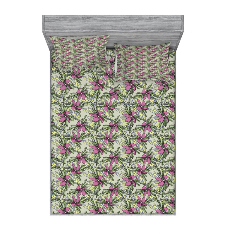 Microfiber Floral Sheet Set, Queen Sheet Set with Fitted Sheet